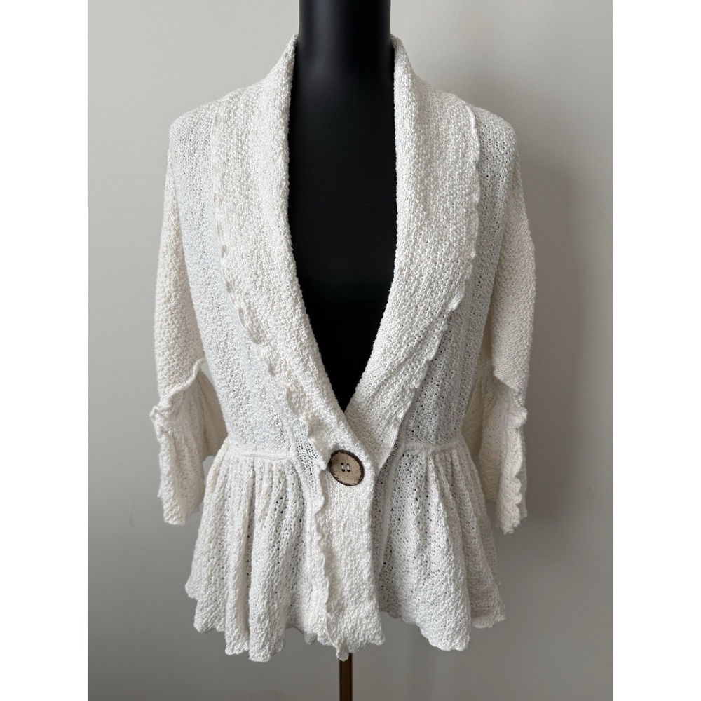 CMC BY COLOR ME COTTON M Knit Relaxed Cardigan Ruffled 100% Cotton Lagenlook
